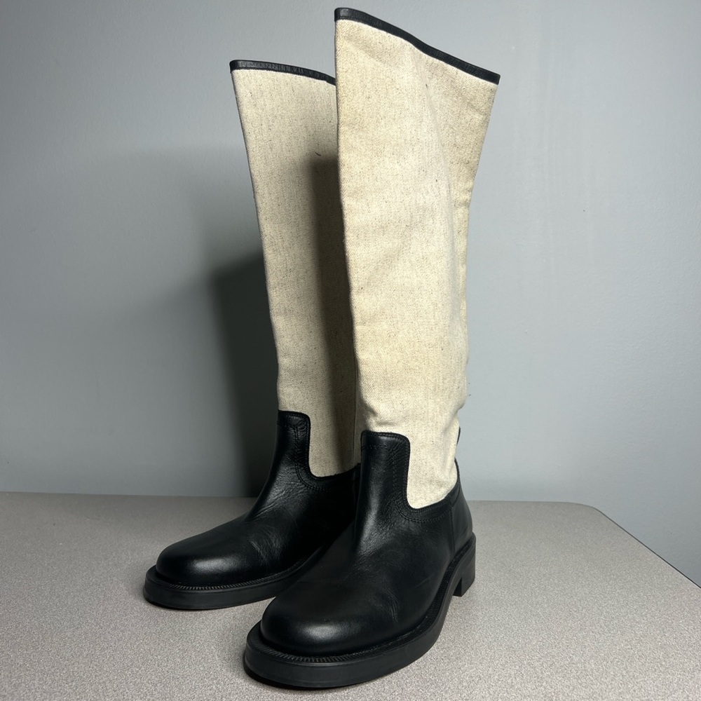 ZARA Combined Leather and Linen Knee High Boots Color block Size 7.5 / 38 RARE - Picture 11 of 14